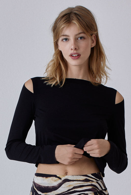 Nachhaltiges Langarm croptop in schwarz für Frauen von Lounge Cherie