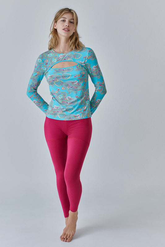 Nachhaltiges Langarmshirt mit Brust Cut-out in hellblauem Paisleymuster für Frauen von Lounge Cherie