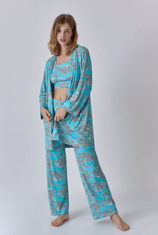 Nachhaltige Hose aus Modalfaser im aqua print für Frauen von Lounge Cherie