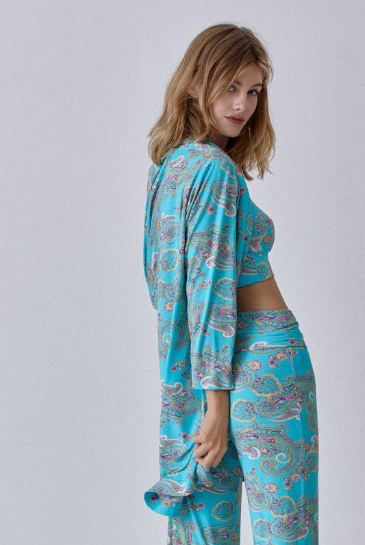 Nachhaltige Hose aus Modalfaser im aqua print für Frauen von Lounge Cherie