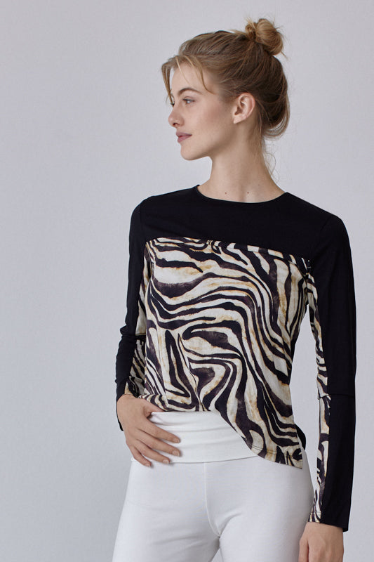 Nachhaltiges Langarmshirt aus Modalfaser im Zebramuster und schwarz für Frauen von Lounge Cherie