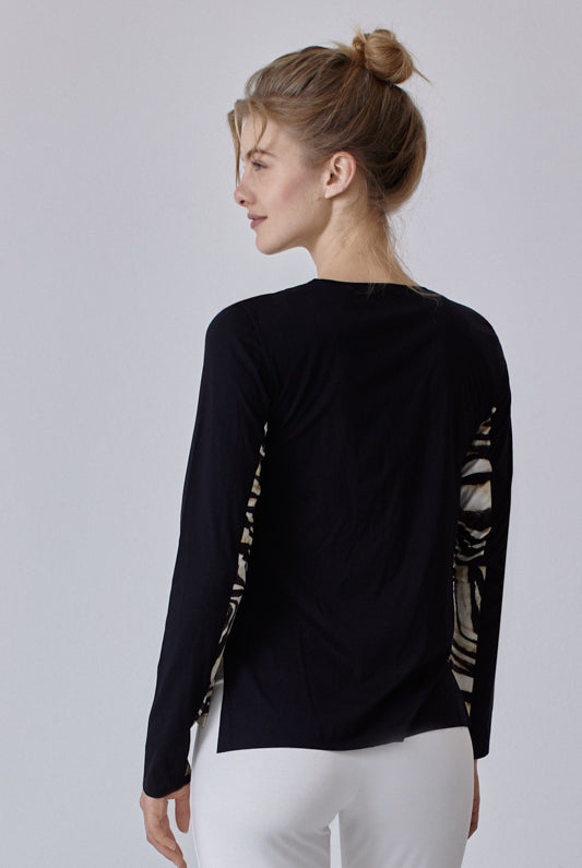 Nachhaltiges Langarmshirt aus Modalfaser im Zebramuster und schwarz für Frauen von Lounge Cherie