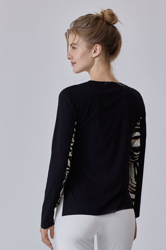 Nachhaltiges Langarmshirt aus Modalfaser im Zebramuster und schwarz für Frauen von Lounge Cherie