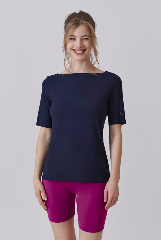Nachhaltiges T-Shirt in Navy Blau für Frauen von Lounge Cherie
