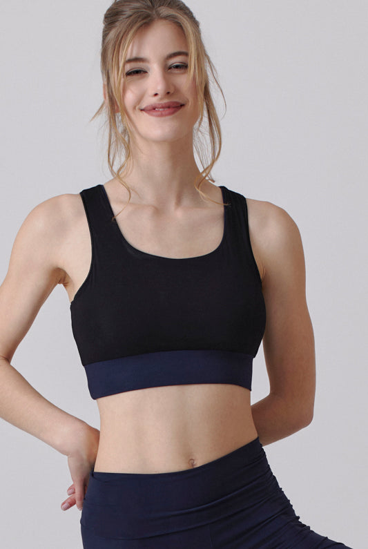 Nachhaltiges Crop Top / Sport-BH in Navy Blau / schwarz für Frauen von Lounge Cherie