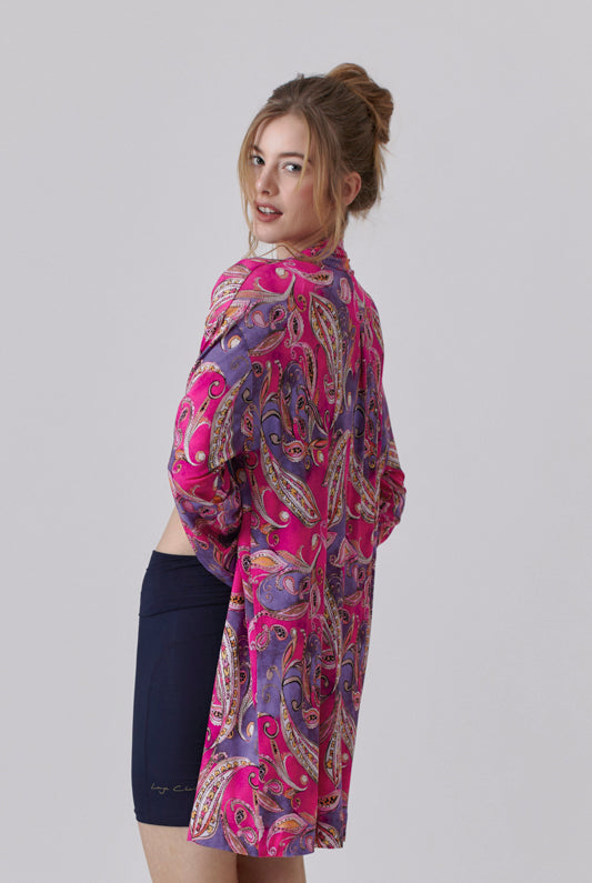 Nachhaltiger Kimono in lila/pinkem Paisleymuster für Frauen von Lounge Cherie