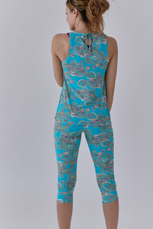 Nachhaltige 3/4 Hose aus Modalfaser in hellblauem Paisleymuster für Frauen von Lounge Cherie