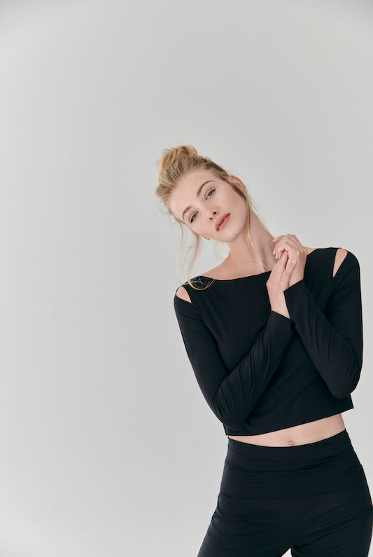 Nachhaltiges Langarm croptop in schwarz für Frauen von Lounge Cherie