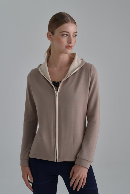 Nachhaltige Zip-Jacke in hellbraun für Frauen von Lounge Cherie