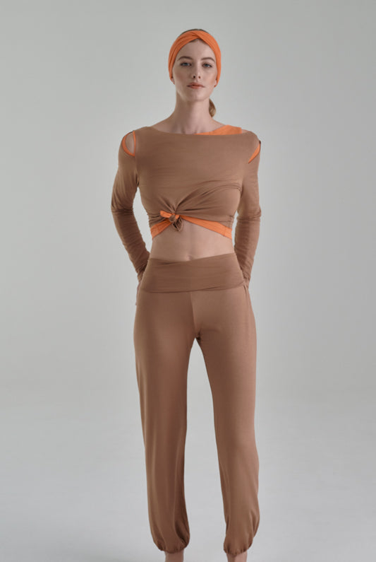 Nachhaltige braune Yogahose mit Gummibund in braun für Frauen von Lounge Cherie
