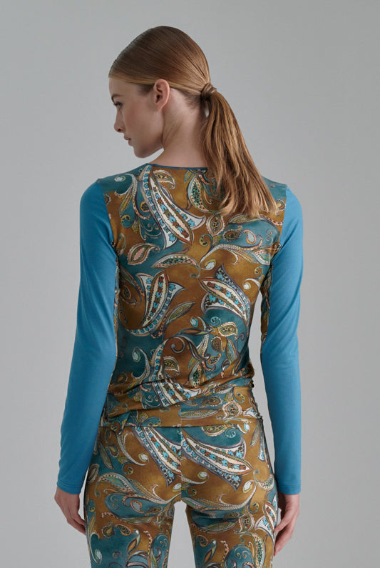 Nachhaltiges Langarmshirt aus Modalfaser in petrol/braunem Paisleymuster und moos für Frauen von Lounge Cherie