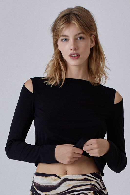 Nachhaltiges Langarm croptop in schwarz für Frauen von Lounge Cherie