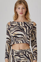 Nachhaltiges Langarm Croptop mit Schultercuts im zebra print für Frauen von Lounge Cherie