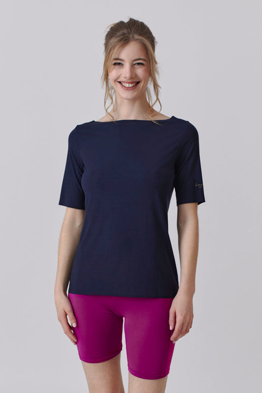 Nachhaltiges T-Shirt in Navy Blau für Frauen von Lounge Cherie