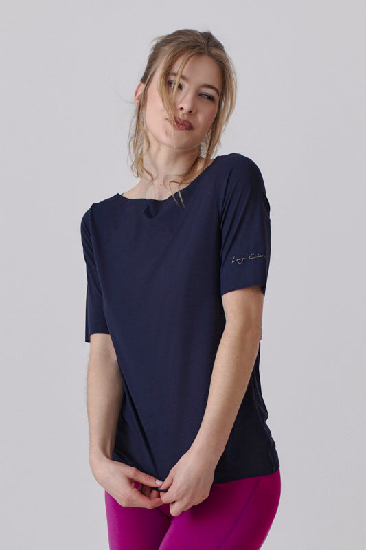 Nachhaltiges T-Shirt in Navy Blau für Frauen von Lounge Cherie