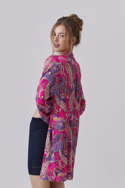 Nachhaltiger Kimono in lila/pinkem Paisleymuster für Frauen von Lounge Cherie