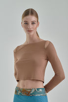 Nachhaltiges Langarm Croptop mit Schultercuts in braun für Frauen von Lounge Cherie