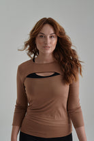 Nachhaltiges Langarmshirt mit Brust Cut-out in braun für Frauen von Lounge Cherie